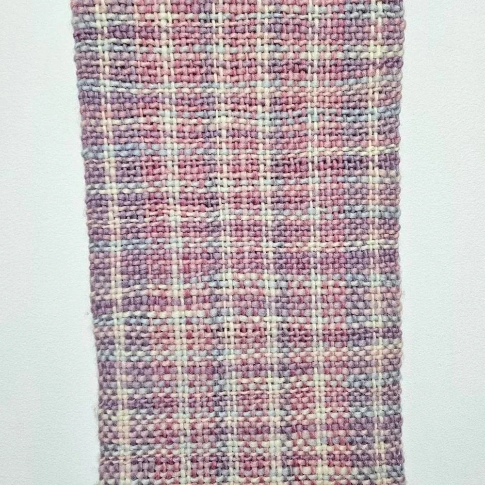 Hand Knit Womens 100% Pure Virgin‎ Wool Scarf Pink Purple Cream Uruguay 5.5 Feet